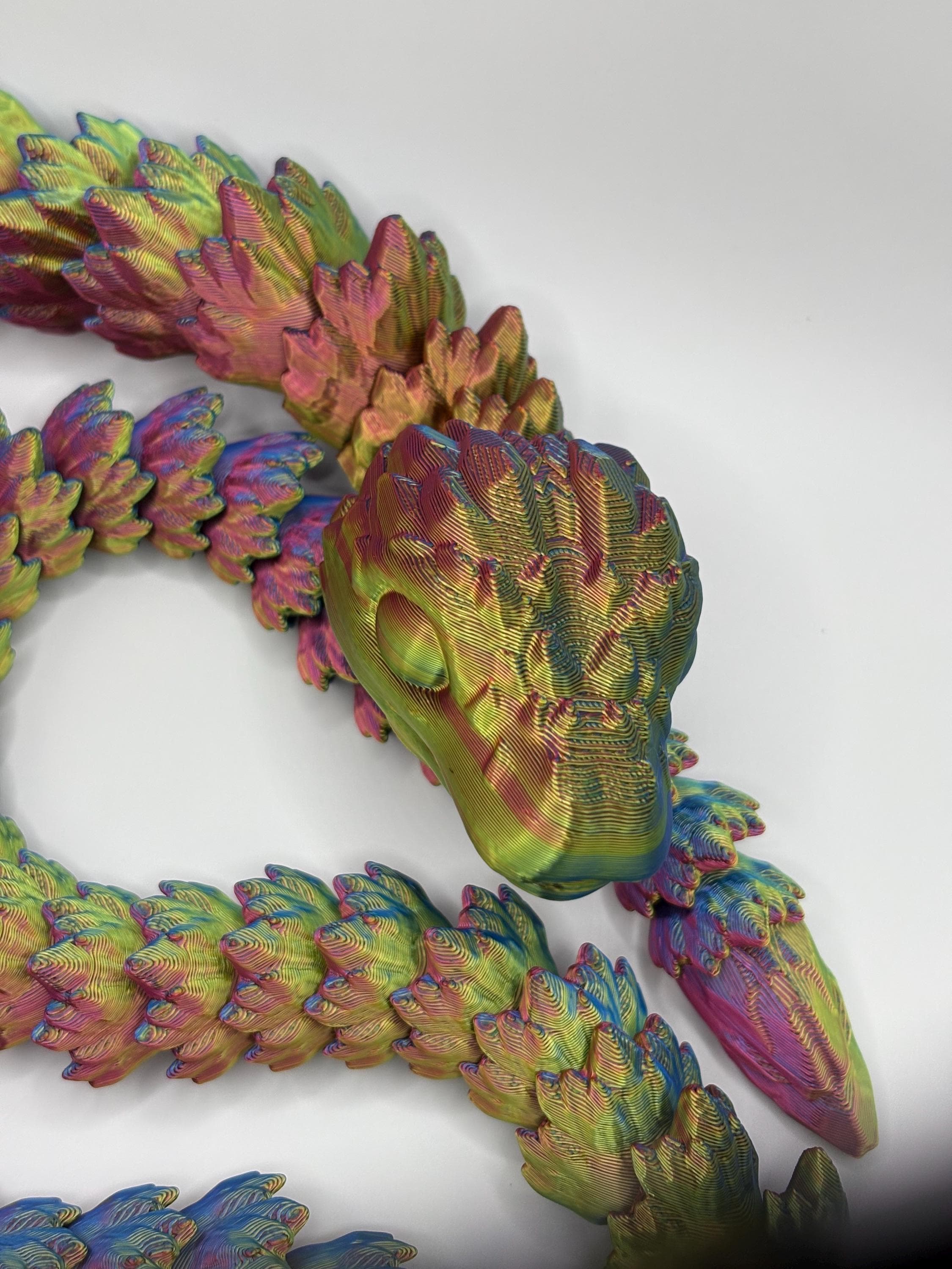 Rainbow 3D Printed Articulated Snake: Fidget Toy, Reptile Decor